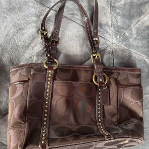 Coach Brown Shoulder Bag with Gold Accents